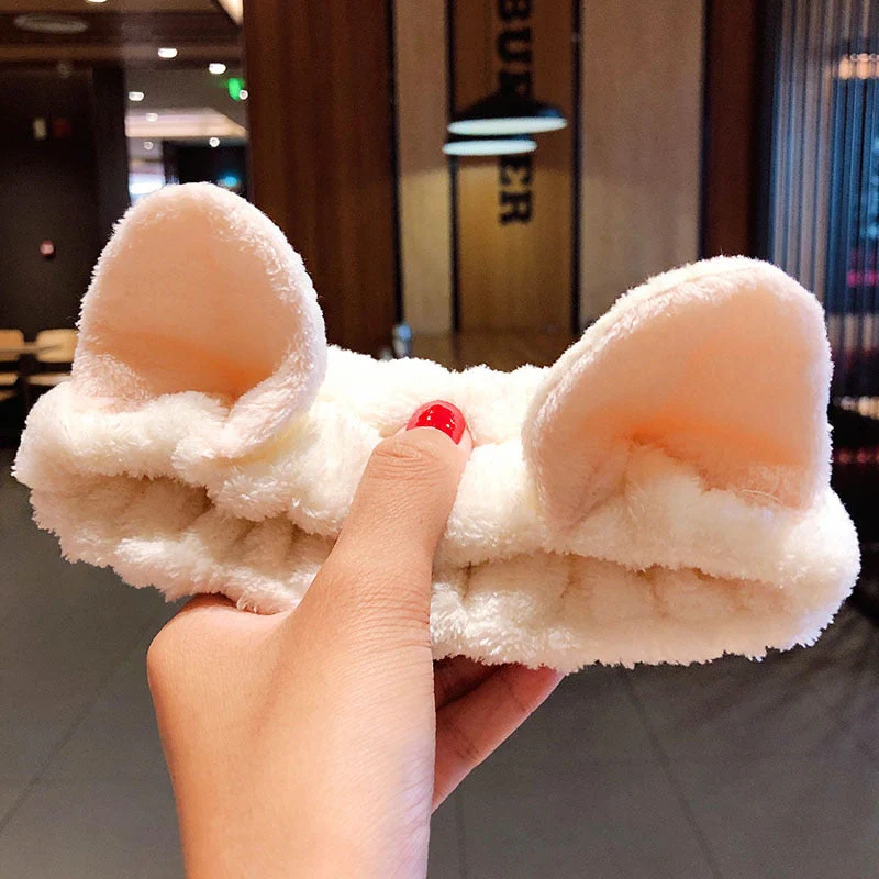 Wash Face Hair Holder Hairbands Soft Warm Coral Fleece Bow Animal Ears Headband For Women Girls Turban Fashion Hair Accessories - Deanwangkt