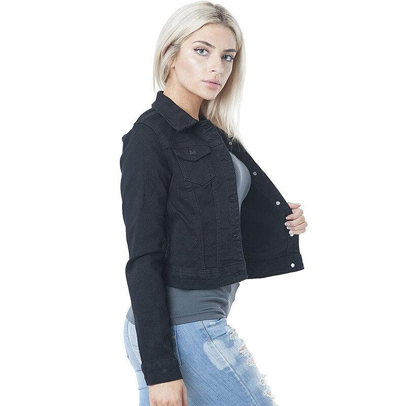deanwangkt Spring Autumn  Ruffles Denim Jacket For Women Long Sleeve Pocket Jacket Femme Casual Overcoat Single Breasted Chic Jean Coat - Deanwangkt