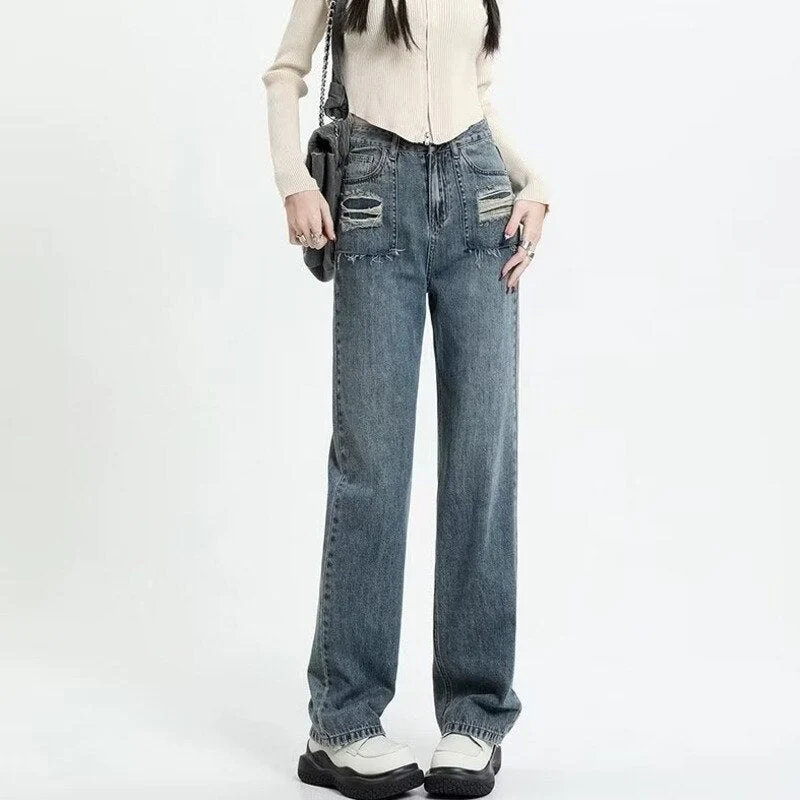 deanwangkt Narrow Edition Wide Leg Jeans For Women In Summer, New Design Sense, High Waist, Loose Fitting, Slim Straight Pants, Summer - Deanwangkt