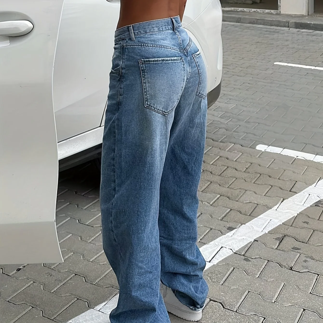 Blue Loose Fit Straight Jeans, Non-Stretch Slant Pockets Versatile Denim Pants, Women's Denim Jeans & Clothing - Deanwangkt