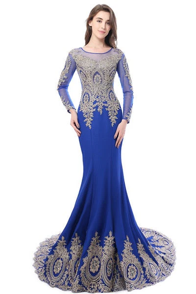 Ship Today Real Photo Elegant Blue Mermaid Prom Dresses Long Sleeves Backless Engagement Robe Birthday Gift Women Robe de soiree - Deanwangkt