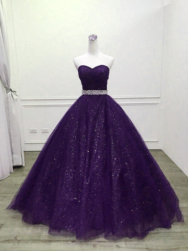 Solvbao Purple Gorgeous Shiny Tulle Beaded Sweetheart Ball Gown Formal Dresses, Purple Sweet 16 Dresses - Deanwangkt