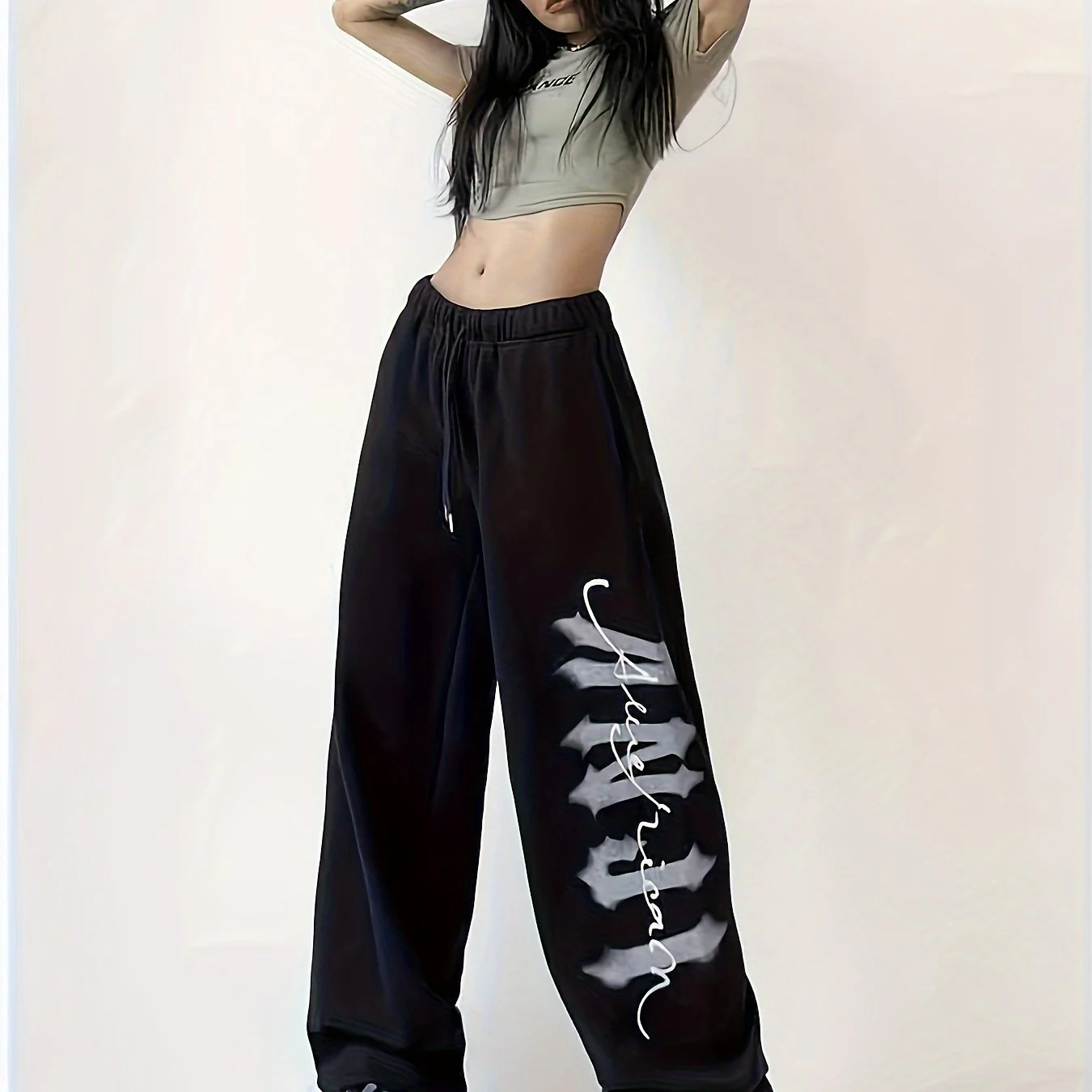 deanwangkt-1  Drawstring Elastic Waist Sporty Jogging Pants, Loose Fit Slight Stretch Sports Sweatpant, Women's Athleisure - Deanwangkt