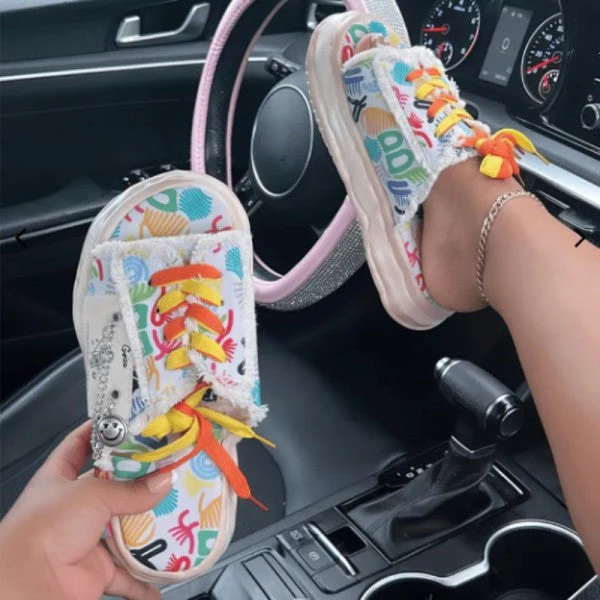 deanwangkt - Colour Casual Graffiti Frenulum Round Comfortable Shoes - Deanwangkt