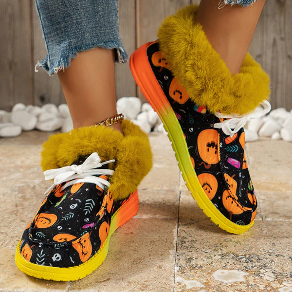deanwangkt - Black Casual Patchwork Frenulum Printing Round Keep Warm Comfortable Out Door Shoes - Deanwangkt