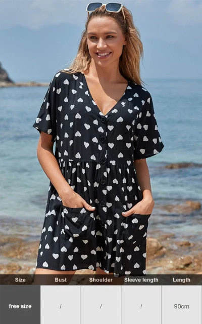 Sexy New Shirt Beach Up White Beach Dress Loose Blouse Tunic Pocket Long Sleeve Swimsuit Cover Up Casual Beachwear - Deanwangkt