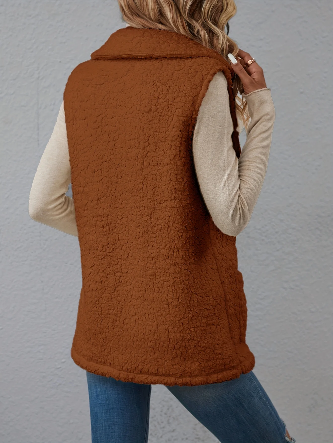 Lapel Patched Pockets Vest Jacket, Casual Thermal Sleeveless Jacket For Fall & Winter, Women's Clothing - Deanwangkt