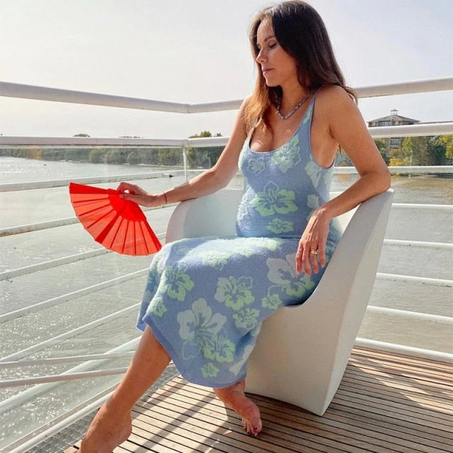 Female Beach Knitted Bodycon Dress Chic Women Elegant Lady Backless Sleeveless Bandage Halter Sundress Summer Vacation Clothing - Deanwangkt