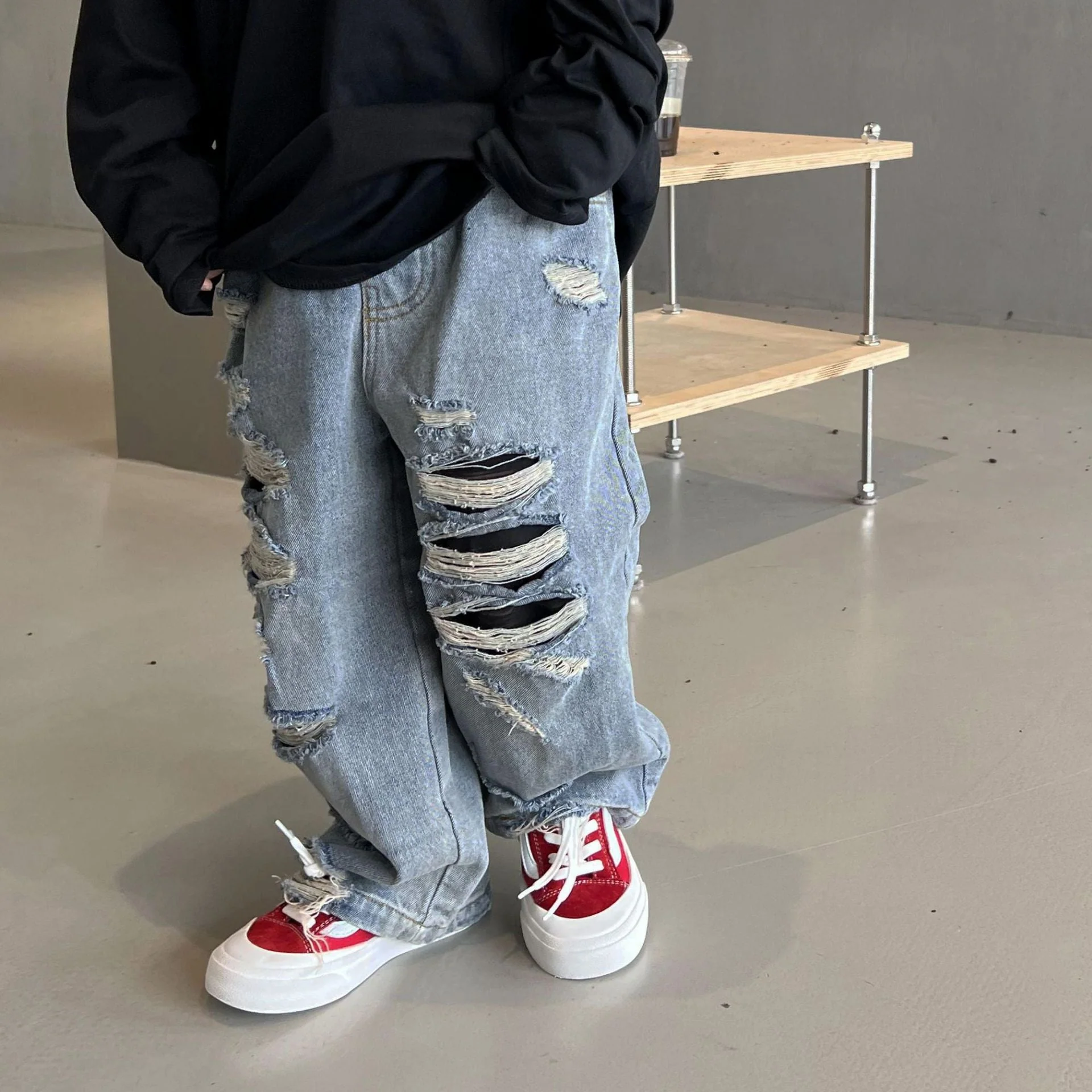 deanwangkt Spring Kids Trousers Boys Fashion Ripped Jeans Baby Girls Loose Casual Denim Pant - Deanwangkt