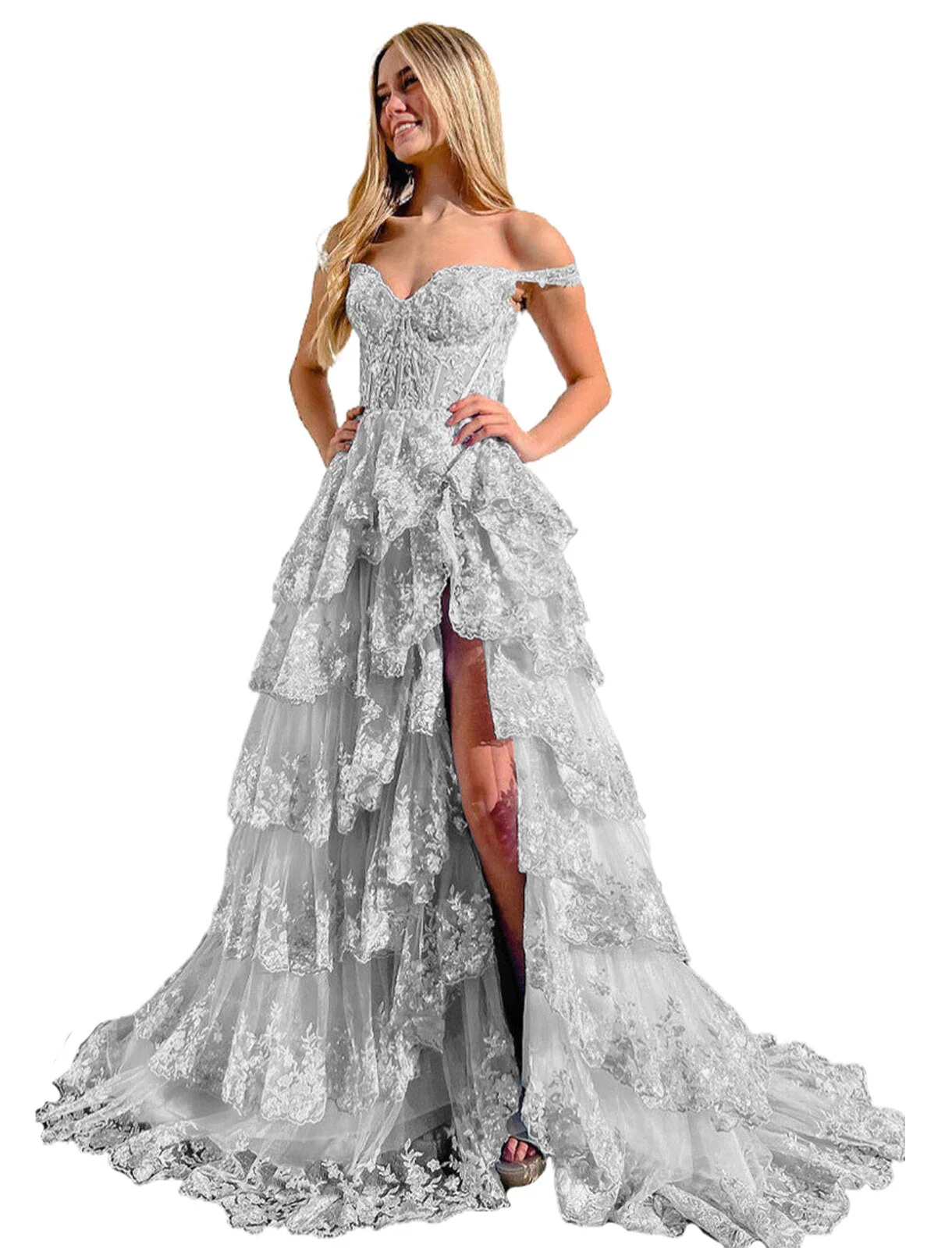 deanwangkt  Lace Beaded Prom Dresses Split Sweet 15 Appliques Girls Birthday Evening Formal Party Quinceanera Sequins Women Gown - Deanwangkt