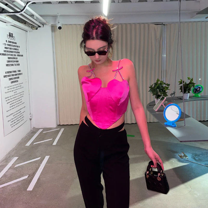 deanwangkt  Summer Sexy Patchwork Diamond Vest For Women Love Sleevelese Tank Tops Female Summer Fashion body sculpting Clothing - Deanwangkt