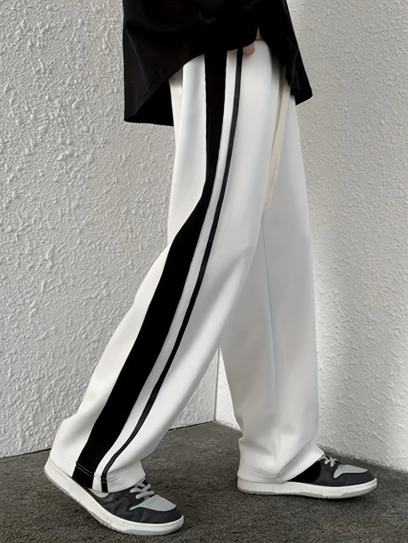 Men's Side Striped Straight Leg Joggers, Casual Stretch Waist Drawstring Comfy Trousers - Deanwangkt