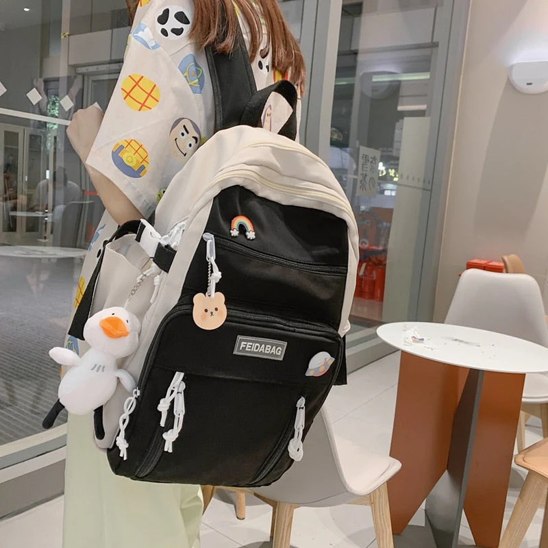 deanwangkt NEW High Capacity Fashion Big Student Backpack Badge Rucksack Girls School Bag Women Backpack Female Cute Leisure Travel Mochila - Deanwangkt