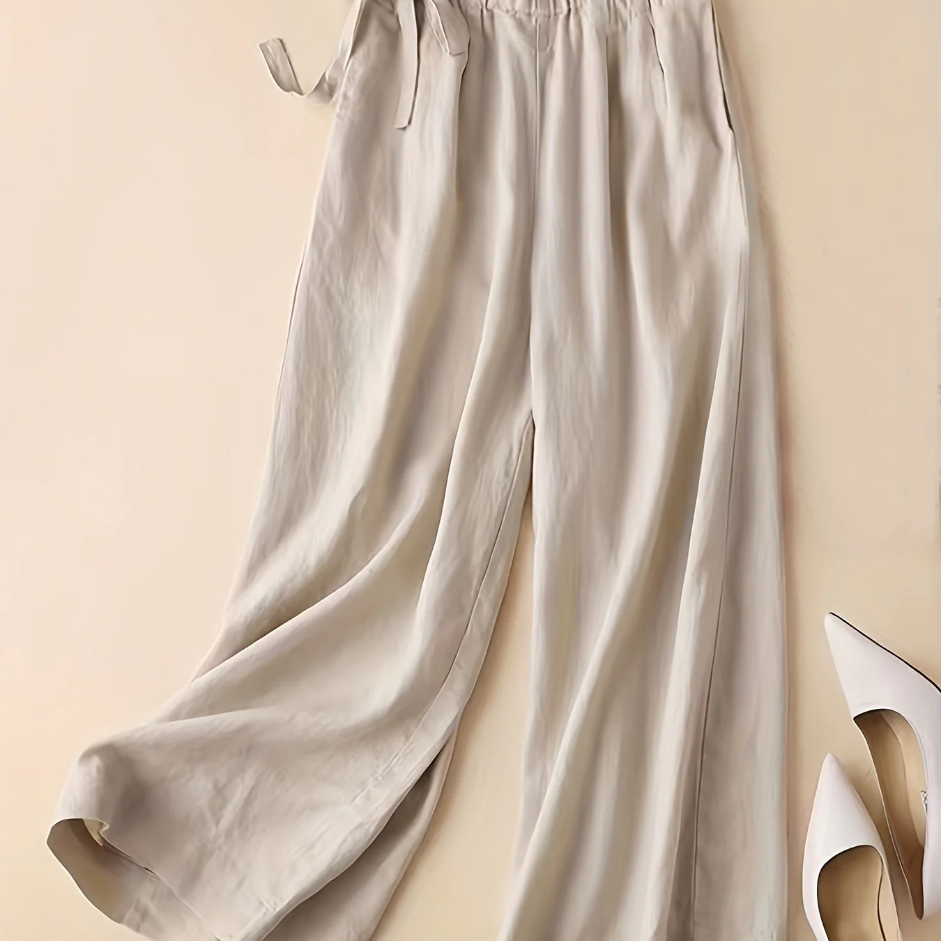 deanwangkt-1  Solid Elastic Waist Pants, Casual Wide Leg Simple Summer Pants, Women's Clothing - Deanwangkt