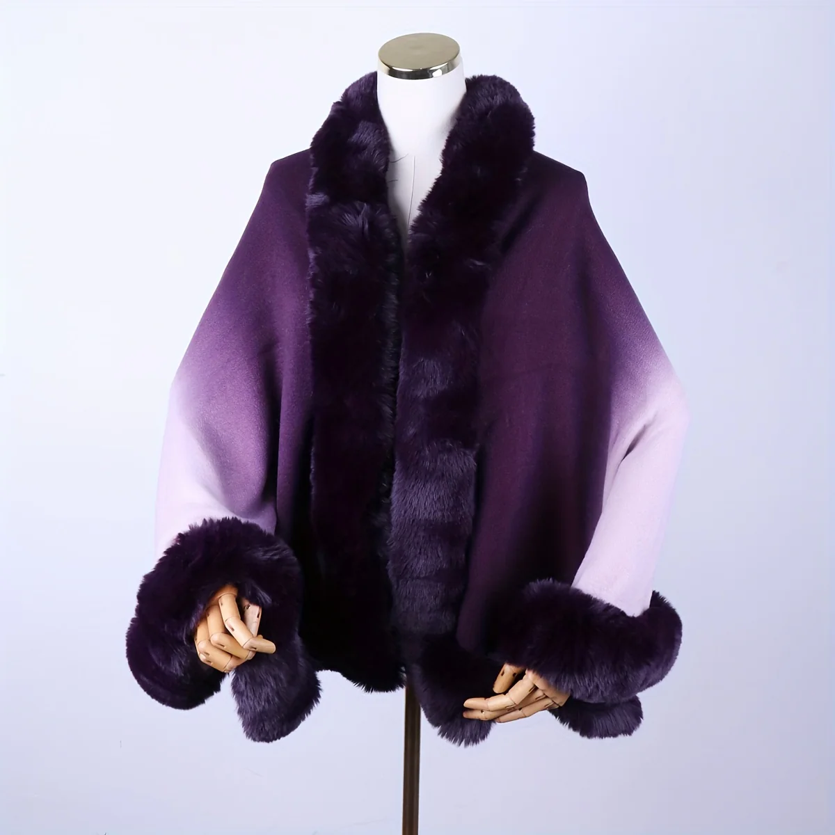 Soft Faux Fur Collar Shawl Women's Gradient Color Mature Warm Thick Cardigan Autumn Winter Imitation Rabbit Fur Edge Party Evening Versatile Coldproof Shawl - Deanwangkt