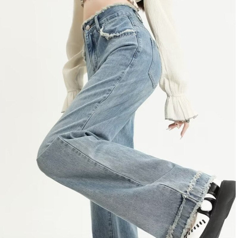 deanwangkt New Summer Light Straight Leg Pants, Artistic Jeans, Trendy Pants, Women's Washable, Trendy, Lazy Buttons, And Versatile Options - Deanwangkt