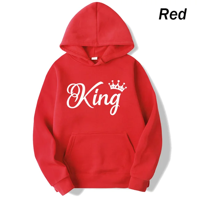 deanwangkt Fashion Men Women Long Sleeve Pullover Hooded Sweatshirts Unisex King and Queen Print Hoodies Casual Streetwear Couple Sweat - Deanwangkt