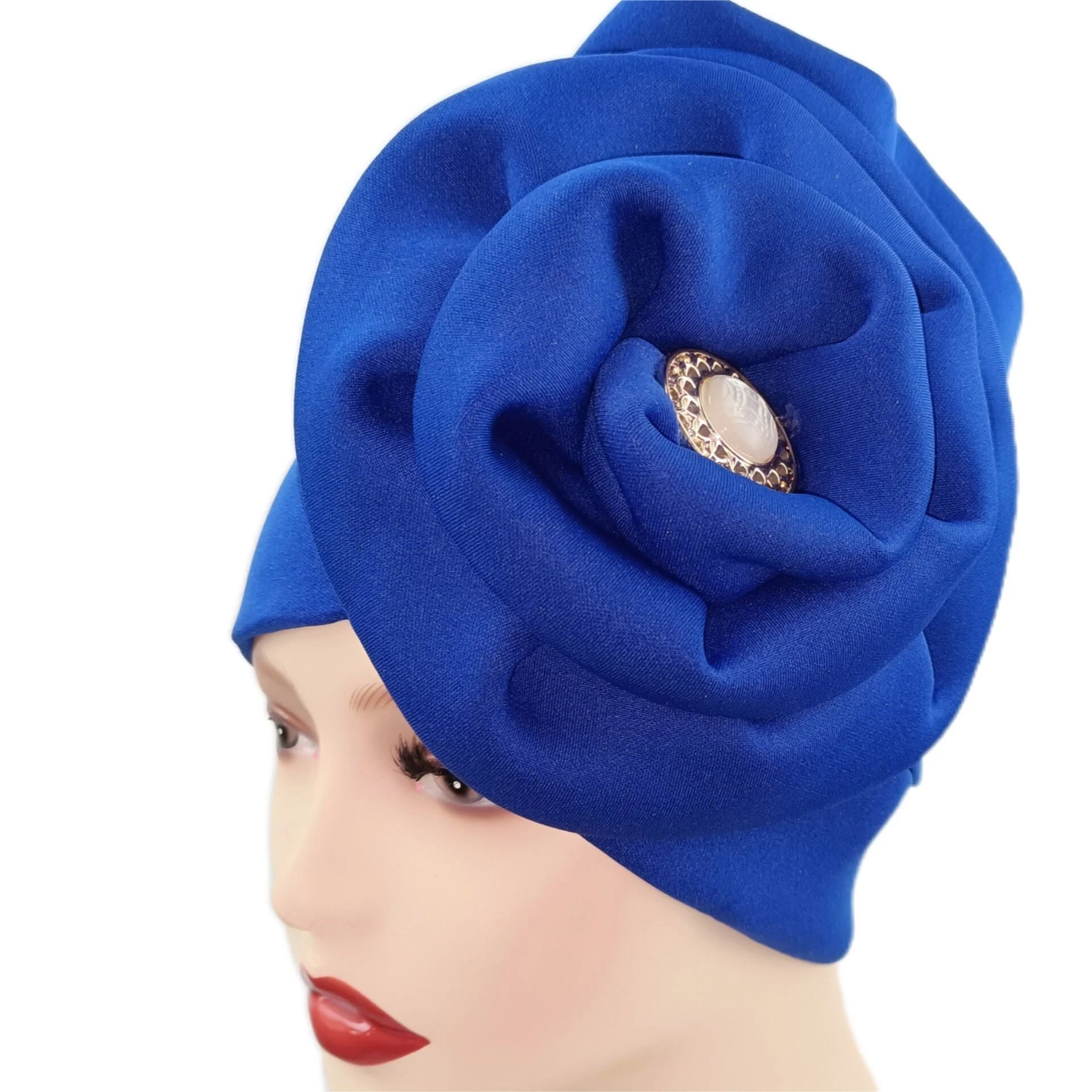 deanwangkt Solid African turban big flower design headtie cap for fashion women headwrap with badge - Deanwangkt