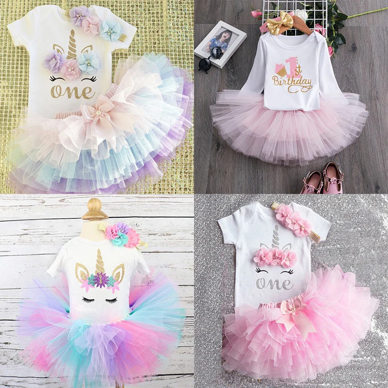 deanwangkt My Little Baby Girl First 1st Birthday Party Dress Cute Pink Tutu Cake Outfits Infant Dresses Baby Girls Baptism Clothes 0-12M - Deanwangkt