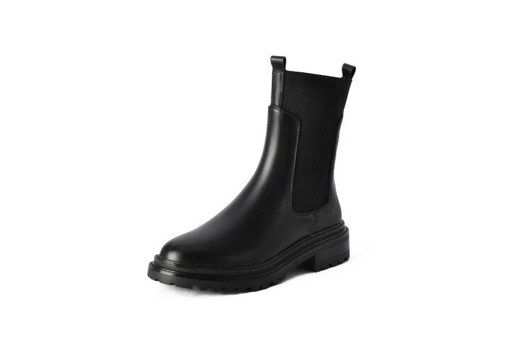 deanwangkt Autumn Shoes    Autumn Women Ankle Boots Round Toe Chunky Heel Boots Women Genuine leather Shoes Women Slip-on Black Boots Winter Shoes Women - Deanwangkt