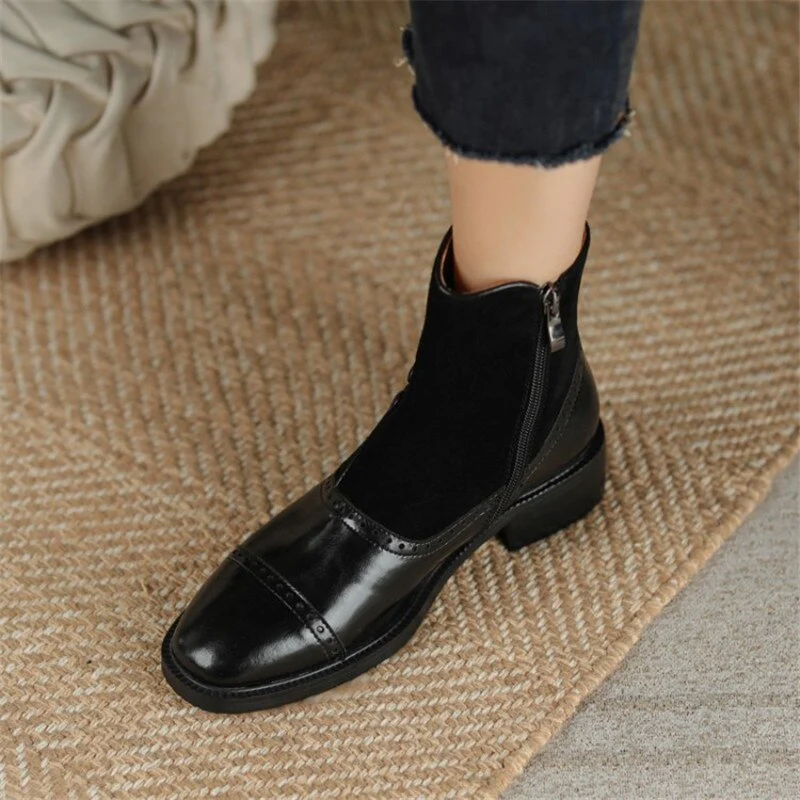 deanwangkt Autumn Boots    Ankle Boots Women Boots with Side Zipper Round Toe Chunky Heel Short Tube Rivet Boots Womens Shoes - Deanwangkt