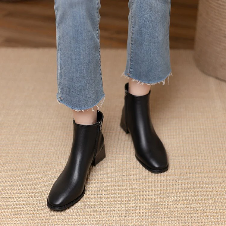 deanwangkt Women Ankle Boots Mid Heels Dress Shoes Woman Ol Office Lady Shoes Winter Botines with Zipper Black Botas De Mujer Brown - Deanwangkt