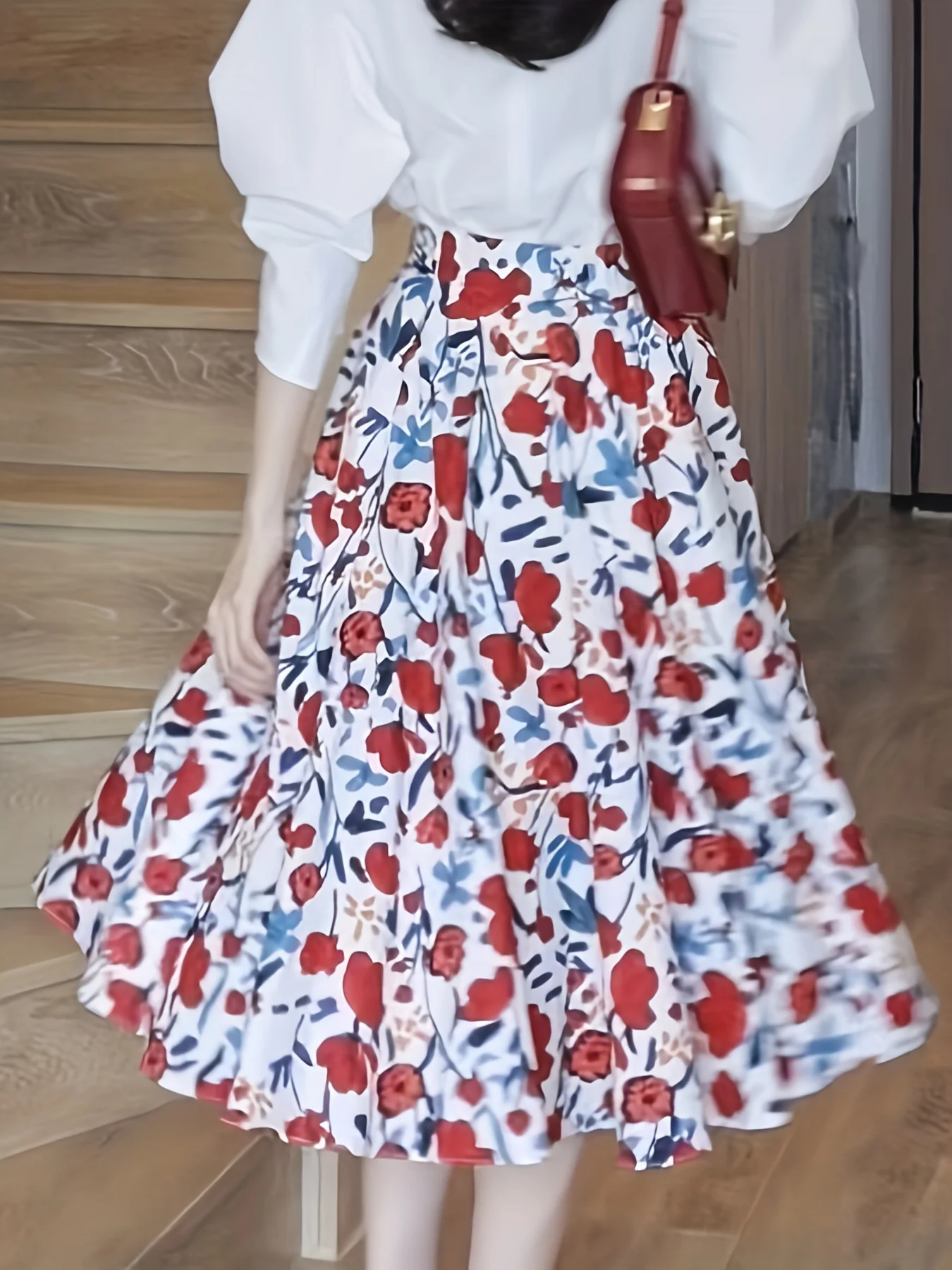 deanwangkt-1 Floral Print A-line Skirt, Casual Skirt For Spring & Summer, Women's Clothing - Deanwangkt