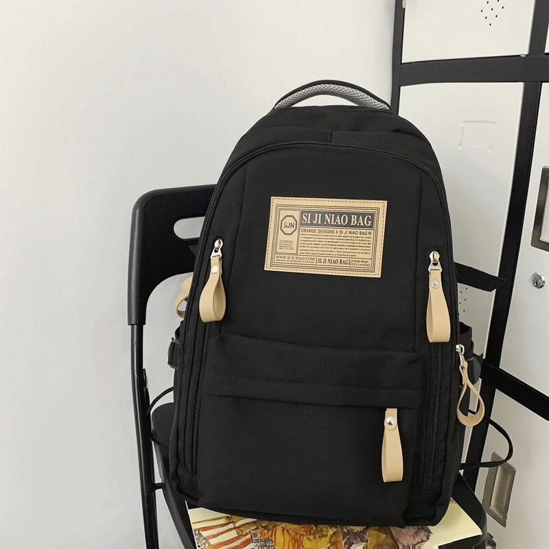 BACK TO COLLEGE   Fashion Solid Waterproof Mochila High School Large Bookbag for Boys Girls Schoolbag Women Shoulder Rucksack Black Men - Deanwangkt