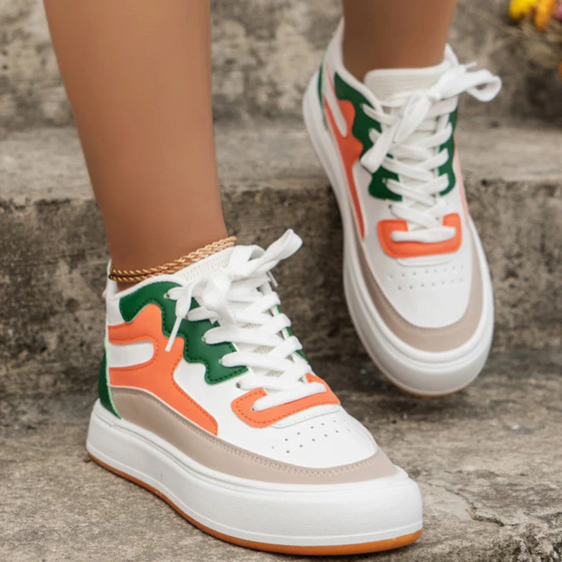 deanwangkt - White Green Casual Patchwork Frenulum Round Comfortable Out Door Shoes - Deanwangkt