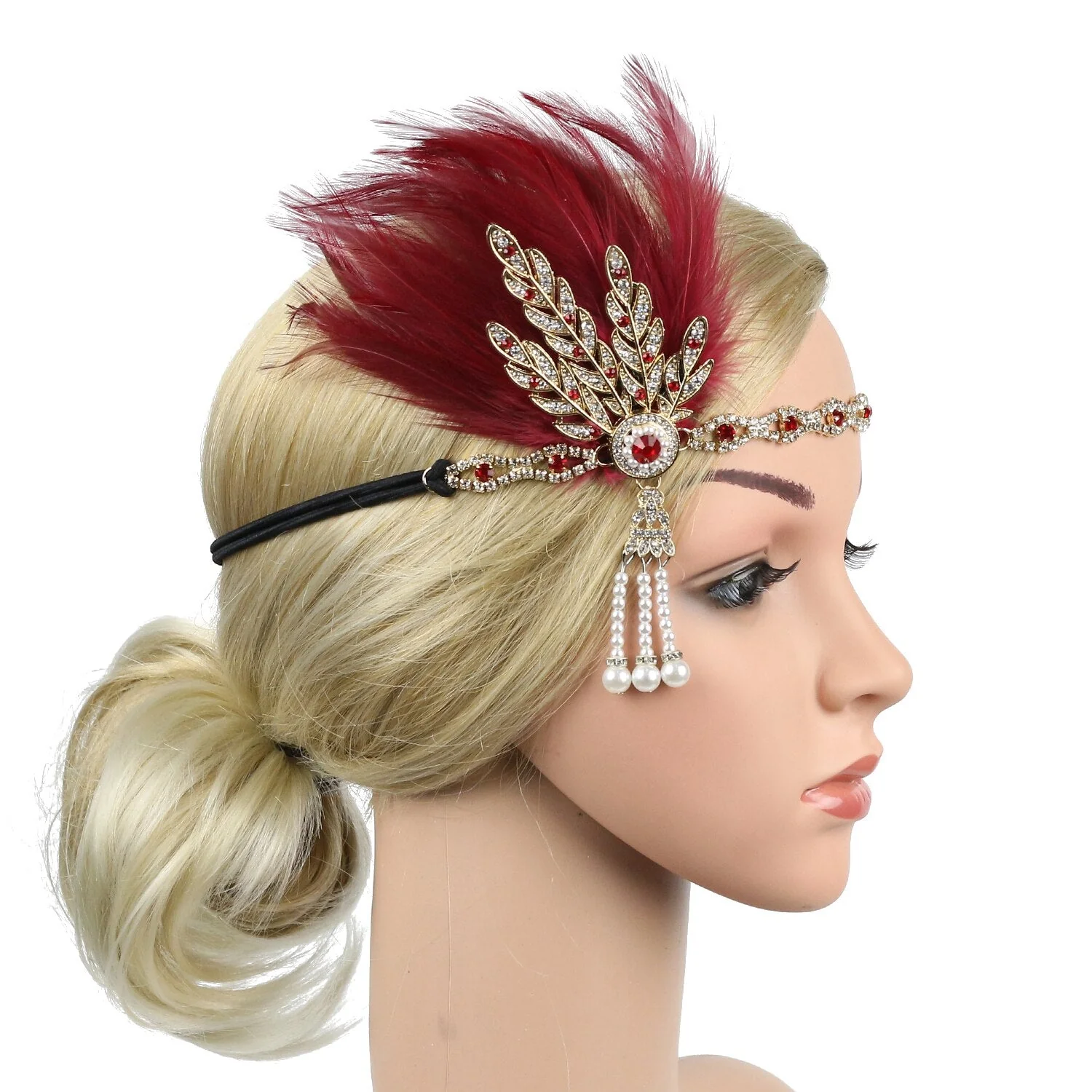 deanwangkt 1920S Flapper Headband Feather Headpiece Roaring 20S Great Gatsby Inspired Leaf Medallion Pearl Headband Women Hair Accessories - Deanwangkt
