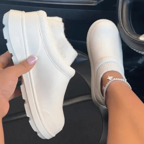 deanwangkt - White Casual Living Patchwork Solid Color Round Keep Warm Comfortable Flats Shoes - Deanwangkt