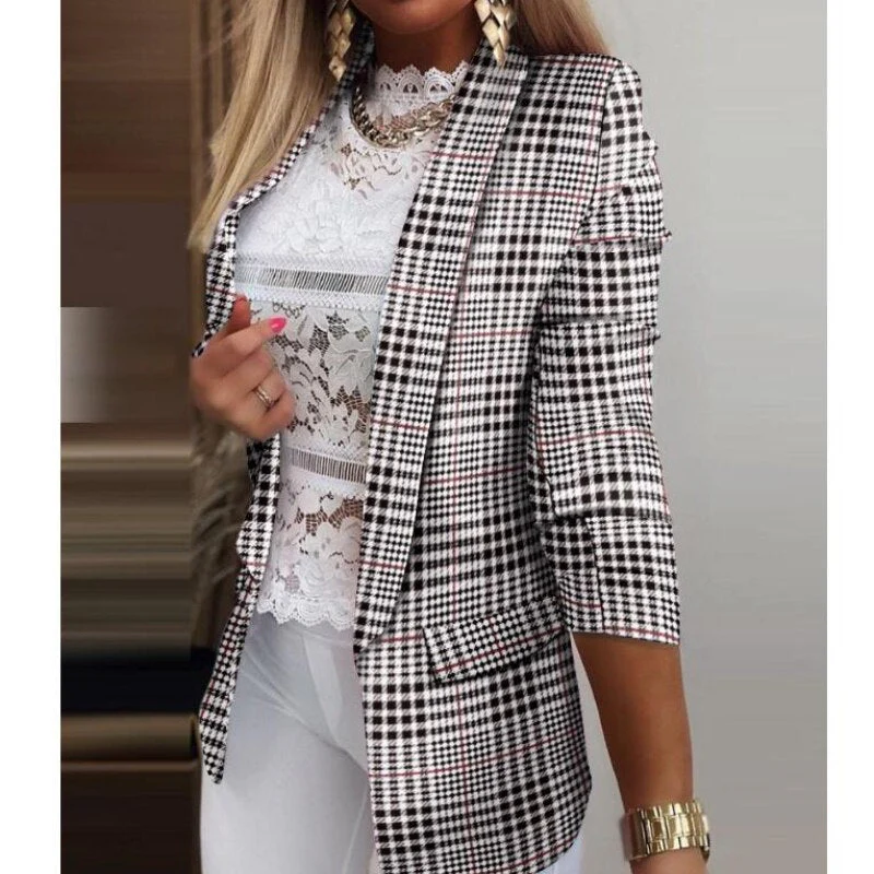 deanwangkt Office Ladies Autumn Simple Solid Blazer Coats Elegant Turn-Down Collar Cardigan Outerwear Suit Casual Long Sleeve Women Jackets - Deanwangkt