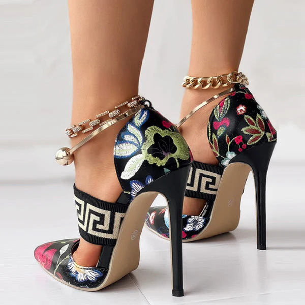 deanwangkt - Black Casual Patchwork Printing Pointed Out Door Shoes (Heel Height 4.72in) - Deanwangkt