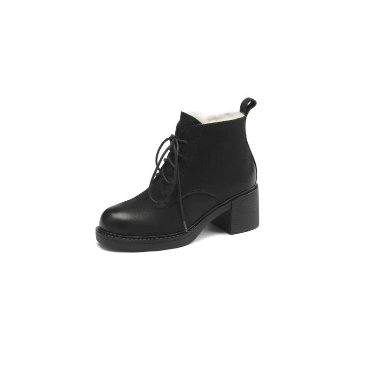 deanwangkt Autumn Boots     New Winter Women Shoes Genuine Leather Boots Women Round Toe Chunky Boots Wool Boots Fashion Snow Boots Women Warm Boots - Deanwangkt