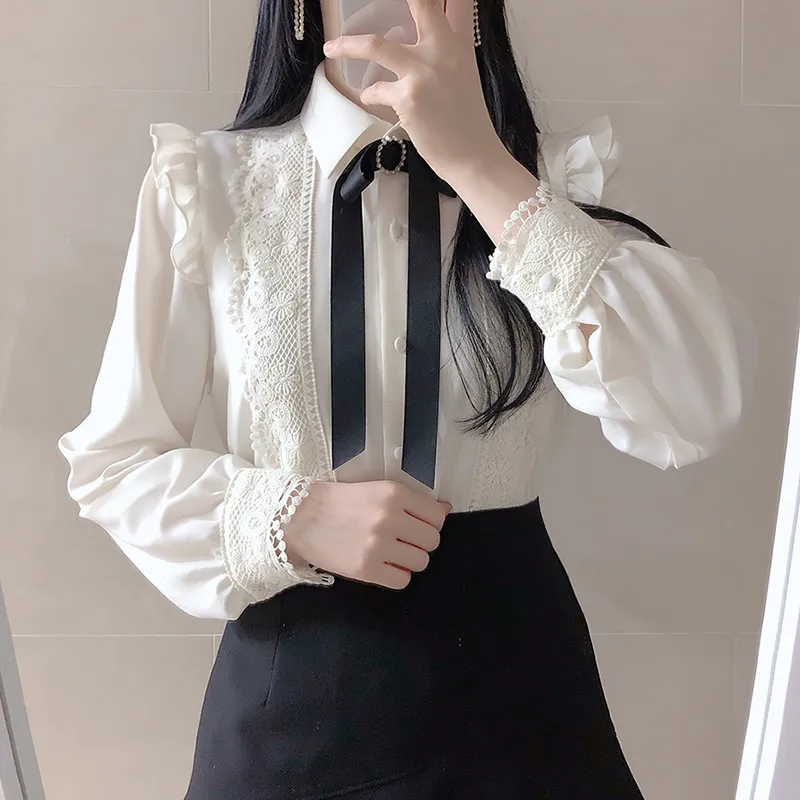 deanwangkt Hot Sales Women Cute Sweet Girls Preppy Style Tops Blouses Formal FLHJLWOC Office Lady Basic White Button Shirts - Deanwangkt