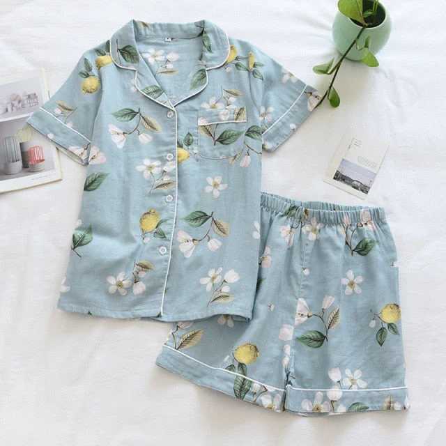 deanwangkt  Pyjamas Women 100% Cotton Short Sleeves Ladies Pajama Sets Shorts Cute Cartoon Print Japanese Simple Sleepwear Homewear Pijamas - Deanwangkt