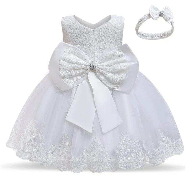 Baby Girls White Baptism Dress Newborn Princess Birthday Wear Toddler Flower Christening Ball Gown Kids Dresses for Girls 12 24M - Deanwangkt