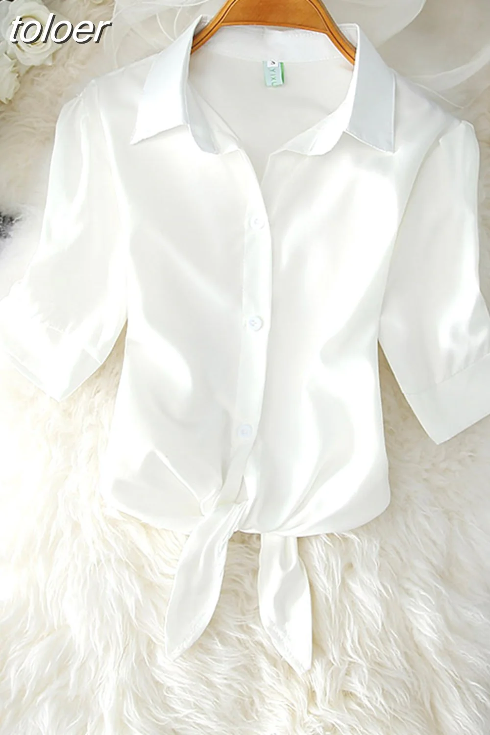 deanwangkt Summer Basic Blouses Women Solid Oversized Women Shirt Buttoned Up Shirt Top Tied Waist Elegant Women Tunics Tops 19870 - Deanwangkt