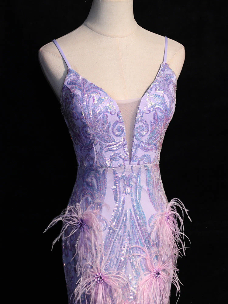 Solvbao Light Purple Sequins Mermaid Long Party Dress, Light Purple Evening Dress Prom Dress - Deanwangkt