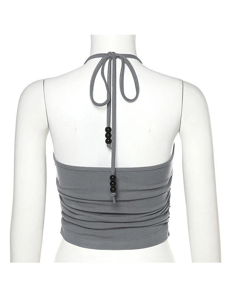 deanwangkt Personality Street Star Print Halter Sleeveless Hot Girl Vest Design Goth Punk Retro Crop Top Sexy Club Women Clothing - Deanwangkt