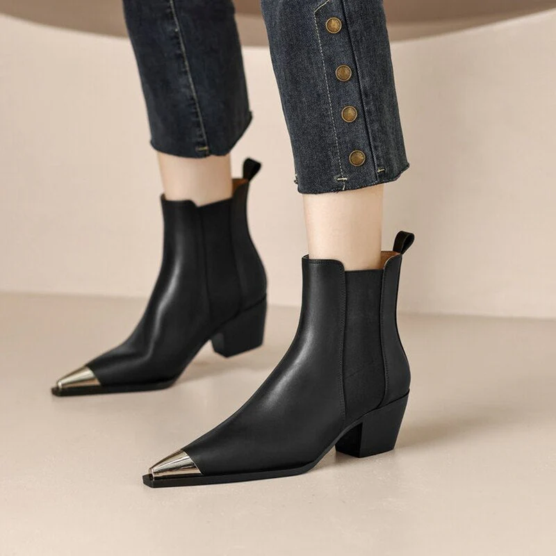 deanwangkt  fashion inspo   NEW Fall Women Boots Pointed Toe Chunky Heel Shoes for Women Black Split Leather Shoes Winter Concise Western Boots Cowboy Boots - Deanwangkt