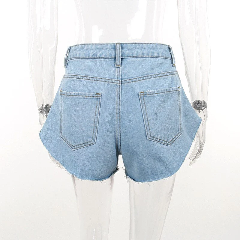 deanwangkt Summer Blue Demin Shorts Women Fashion High Waist Button Pocket Jeans Shorts Casual Female Loose Fit A-line Short Pant New - Deanwangkt