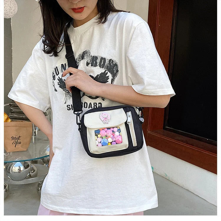 deanwangkt Cute Small Bag Women With Transparent Pocket Crossbody Bags Women Mini Shoulder Bag Nylon Bag Women Bolsa Feminina Phone Bags - Deanwangkt