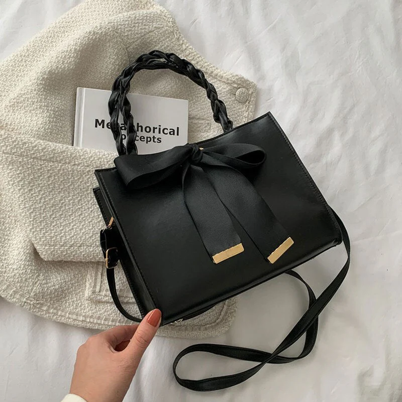 deanwangkt  BACK TO COLLEGE    New Casual Solid Color Square Handbags For Women Fashion High Capacity Pu Leather Female Shoulder Bag Bow Ladies Crossbody Bag - Deanwangkt