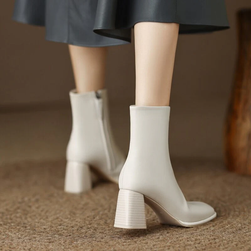 deanwangkt Autumn Shoes    Autumn/Winter Women Boots Split Leather High Heel Boots Square Toe Square Heel Shoes Women Concise Short Modern Boots Fall Shoes - Deanwangkt