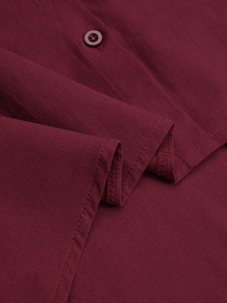 deanwangkt Women Solid Color Lapel Lack Slit Loose Shirt Dress - Deanwangkt