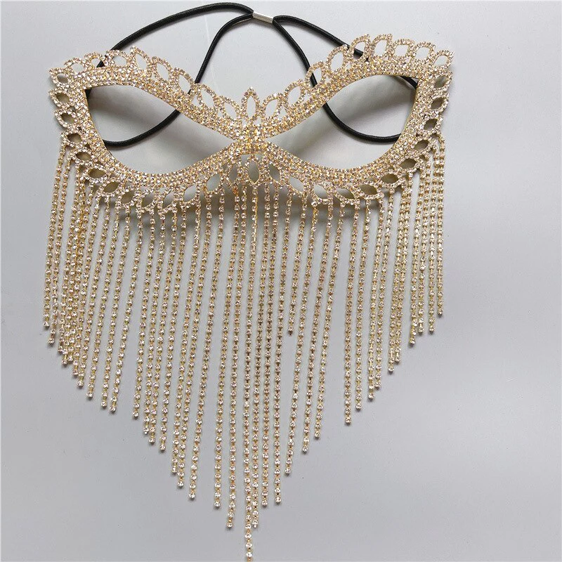 deanwangkt New Tassel Veil Masks Women Headwear Rhinestone Chains Face Mask Masquerade Dance Party Costume Sexy Face Accessories Jewelry - Deanwangkt