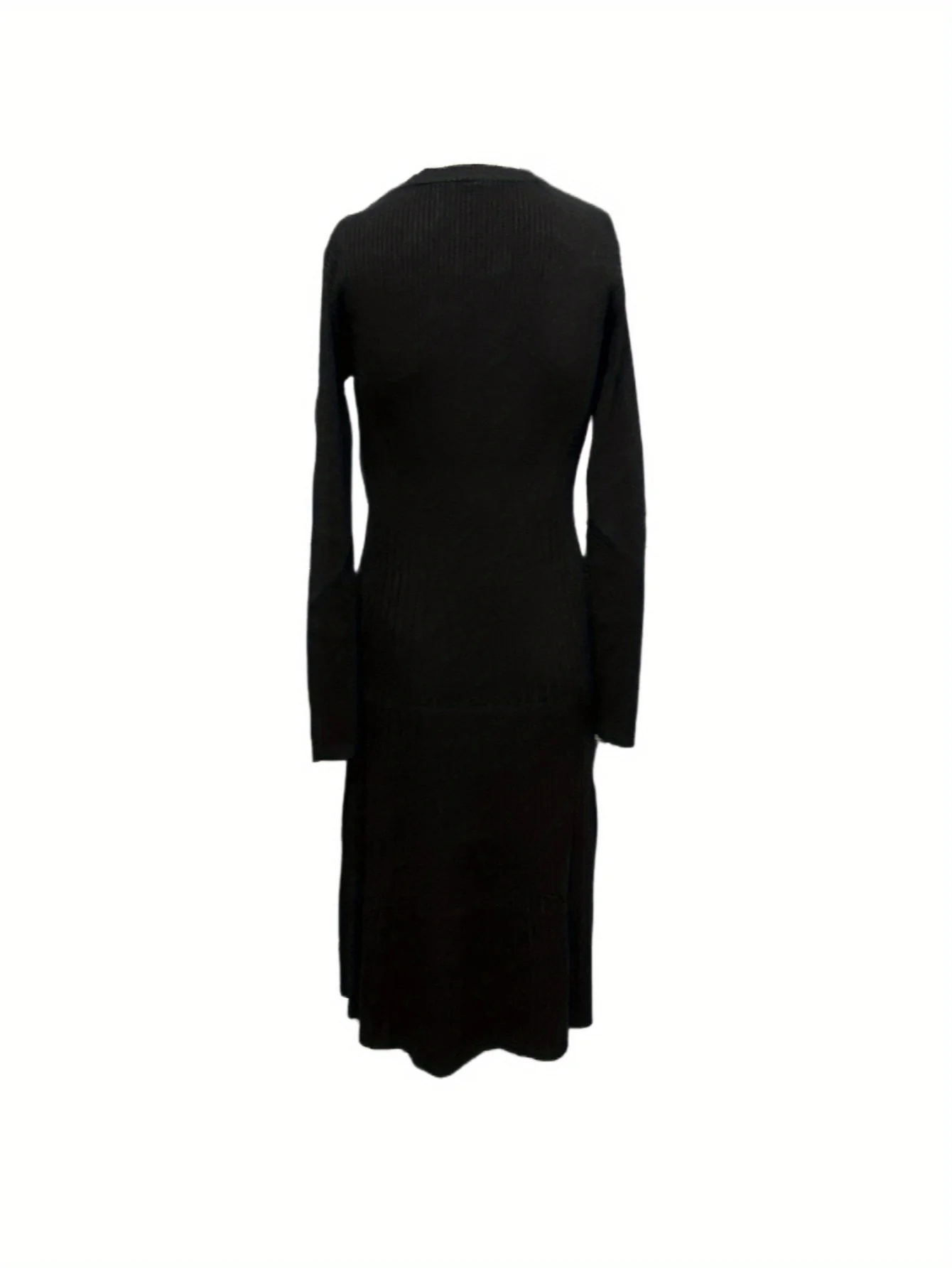 Solid Ribbed Sweater Dress, Casual Solid Long Sleeve Midi Dress, Women's Clothing - Deanwangkt