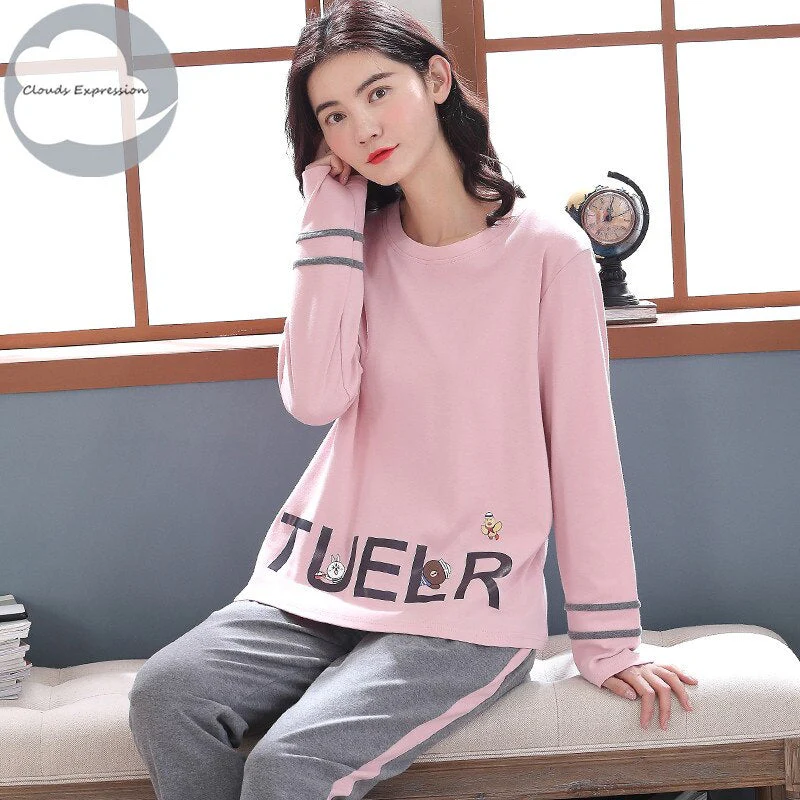 Spring Autumn Women's Sleep Lounge Pajama Long Sleeved Woman Pajama Set Cartoon Pyjamas Cotton Sleepwear M L XL XXL XXXL Fashion - Deanwangkt