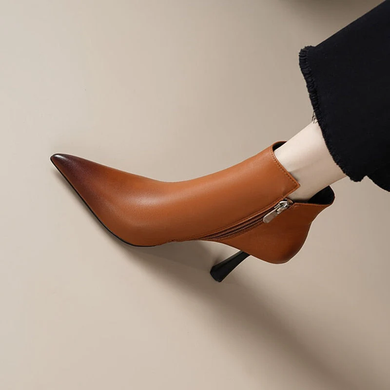 Wenkoubon Autumn Shoes    Women Genuine Leather Shoes for Women Pointed Toe Ankle Boots Super High Heel Shoes Winter Thin Heel Modern Boots - Deanwangkt